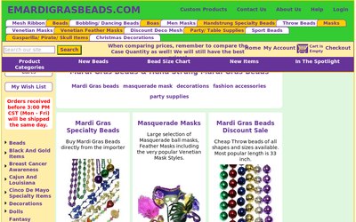 Mardi Gras Supplies - Emardigrasbeads.com website