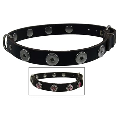 Halsband voor hond leer buttons zwart 60 Art cm