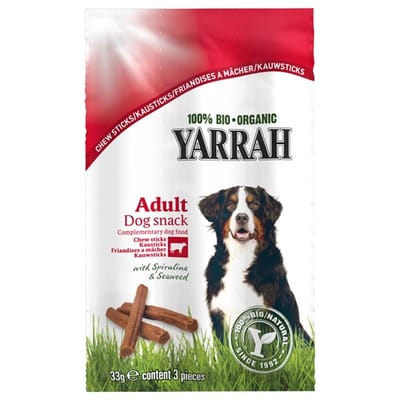 Yarrah biologische kauwstaafjes hond rund met zeewier en spirulina 33 gr
